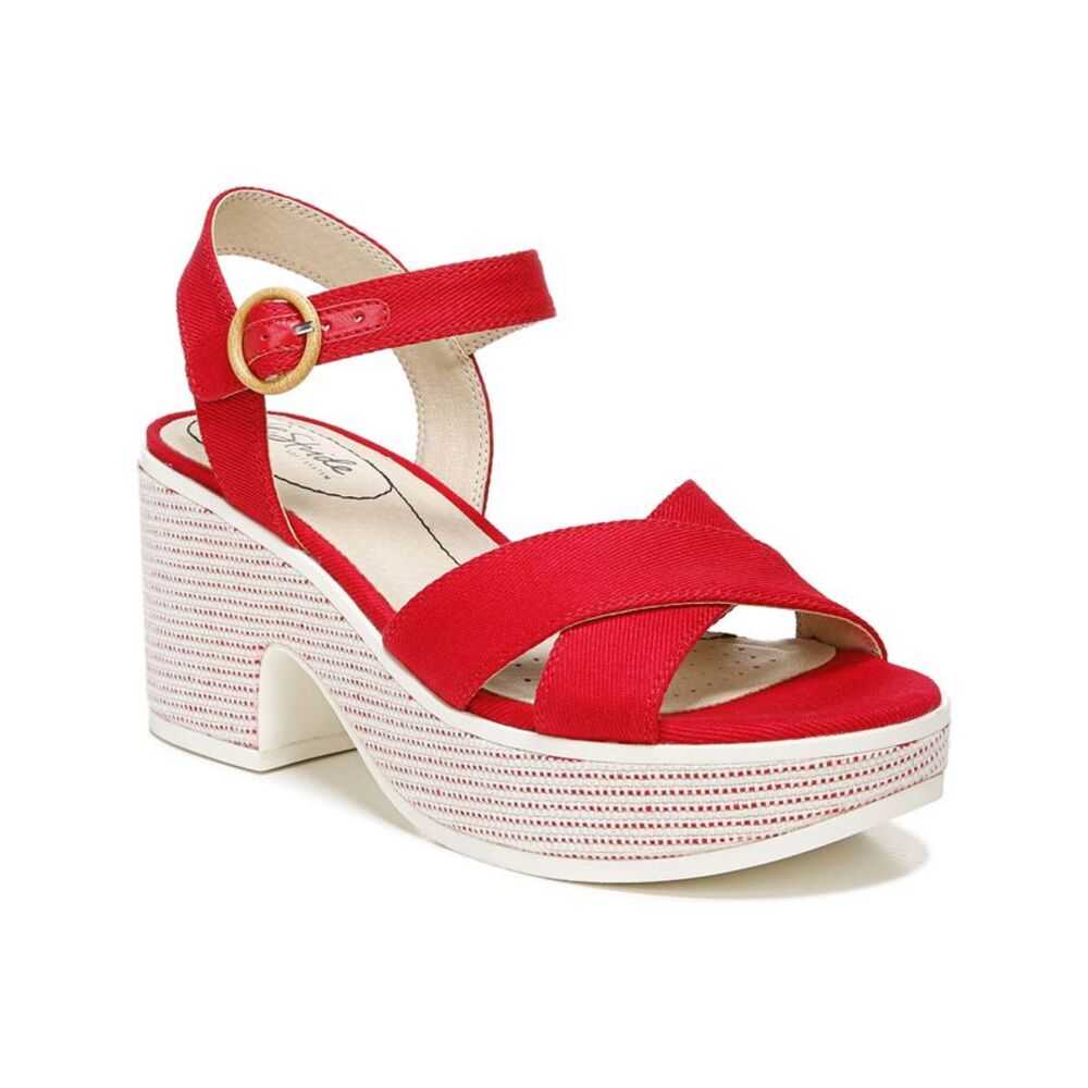 LIFE STRIDE Womens Red Peachy Open Toe Block Heel Buckle Sandals Shoes 6.5 M